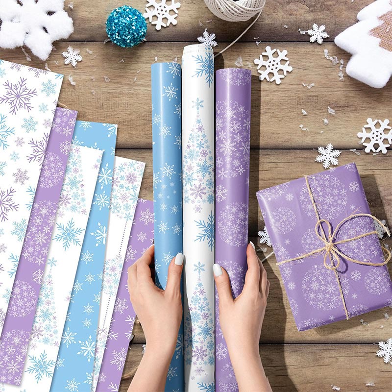 Winter Snowflake Pattern Christmas Gift Wrapping Paper 12 Sheets