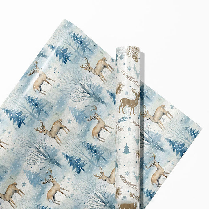 Christmas Gift Wrap Paper Light Blue Tone 12 Sheets Winter Wrapping Paper