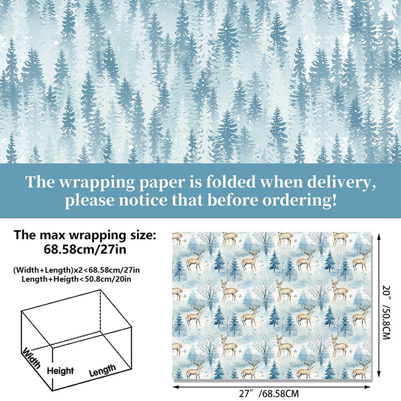 Christmas Gift Wrap Paper Light Blue Tone 12 Sheets Winter Wrapping Paper