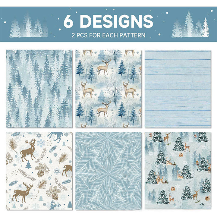 Christmas Gift Wrap Paper Light Blue Tone 12 Sheets Winter Wrapping Paper