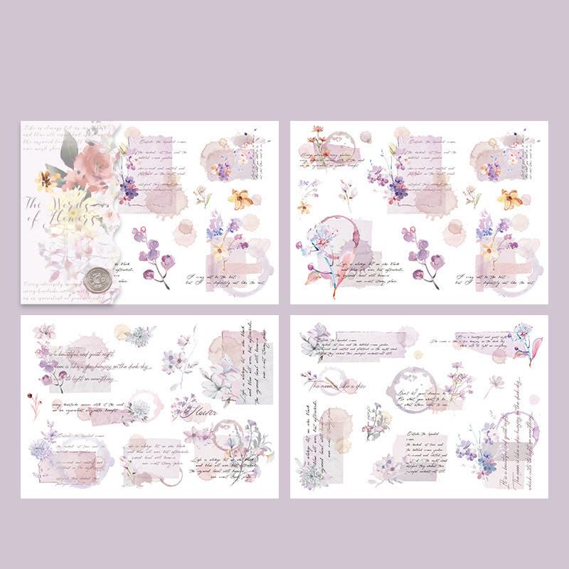 Flower Language Theme Rub On Transfers Sticker 3 Sheets Scrapbooking Supplies