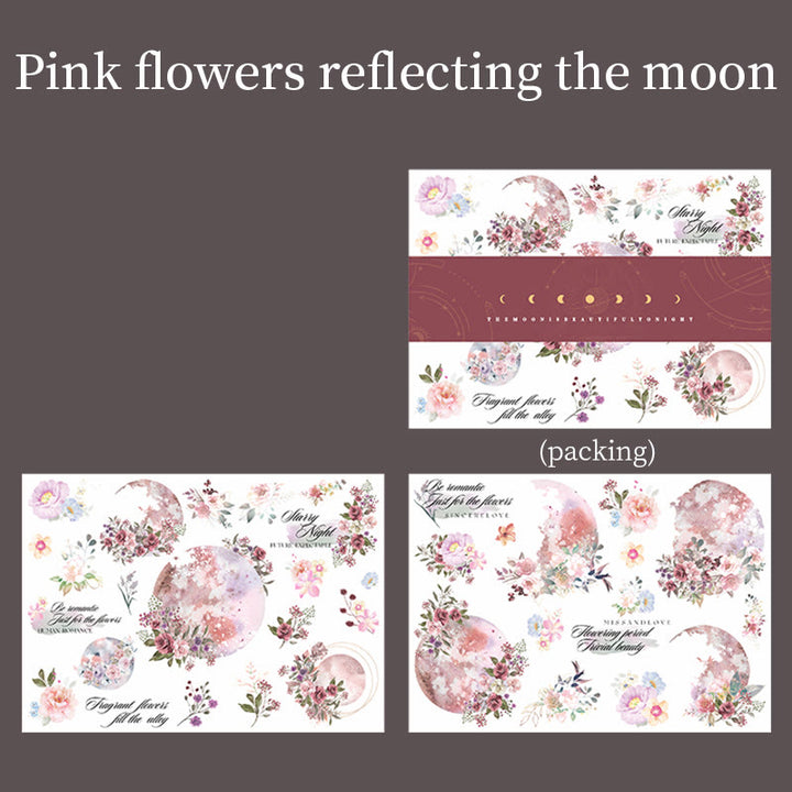 Flower and Moon Phrase Theme DIY Rub-on Transfer Sticker 2 Sheets for Crafts