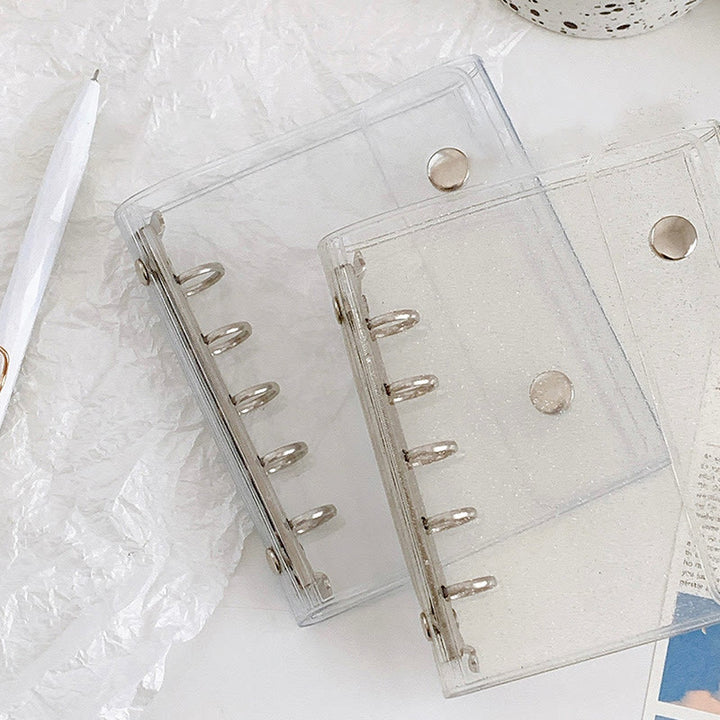 Transparent Miniature Loose Leaf Binder with 5 Ring Refill Pages Notebook