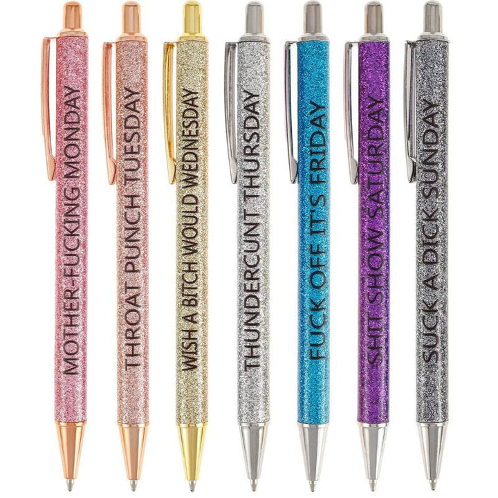 Funny Words Colored Glitter Pen Monday To Sunday Ball-Point Pen Set