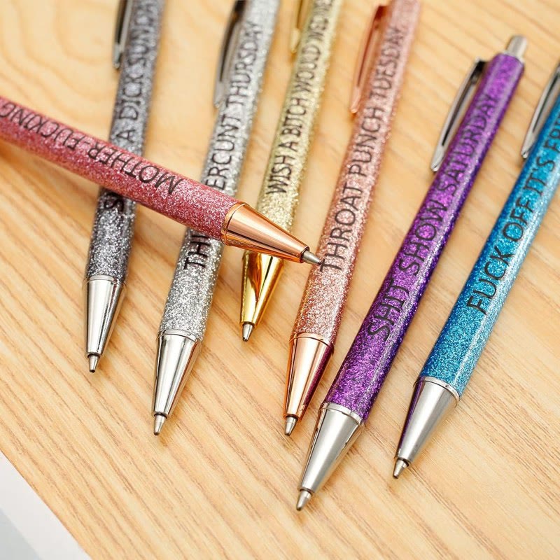 Funny Words Colored Glitter Pen Monday To Sunday Ball-Point Pen Set