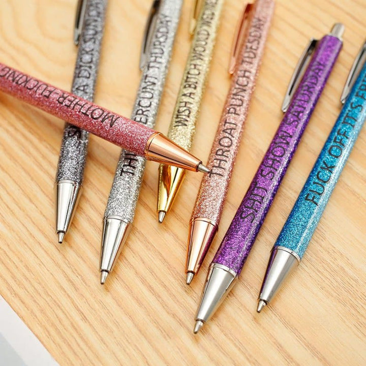 Funny Words Colored Glitter Pen Monday To Sunday Ball-Point Pen Set