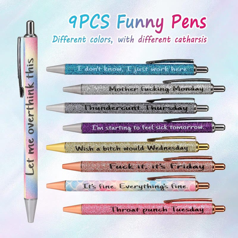 Funny Words Colored Glitter Pen Monday To Sunday Ball-Point Pen Set