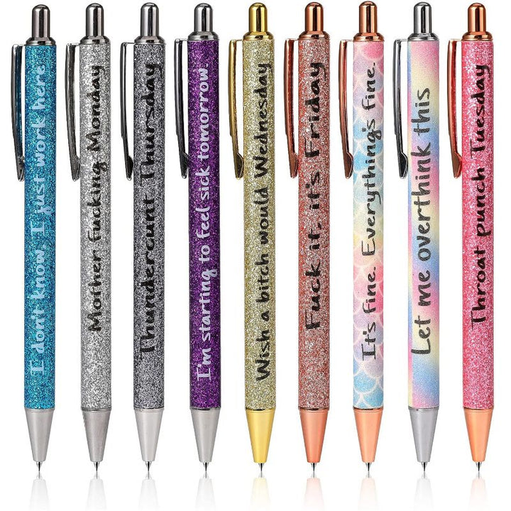 Funny Words Colored Glitter Pen Monday To Sunday Ball-Point Pen Set