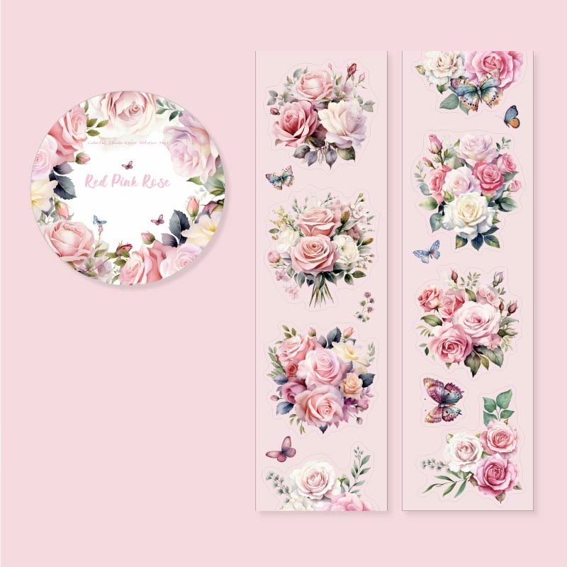 Colorful Flower Bouquet Series Tape Loop Sticker For Journal Crafts