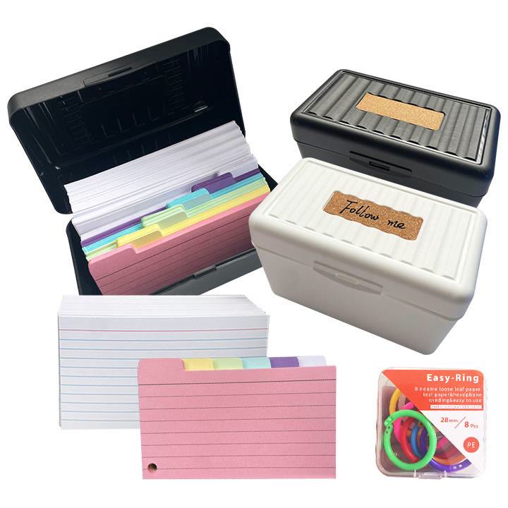 Index Card Holder Set Card Box Organizer Storage with Ruled Note Cards