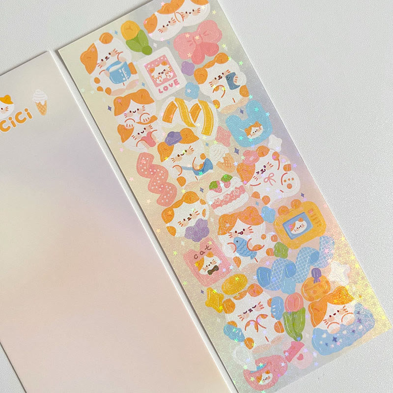 Cute Cat And Sakura Series Sticker For Journal Decor