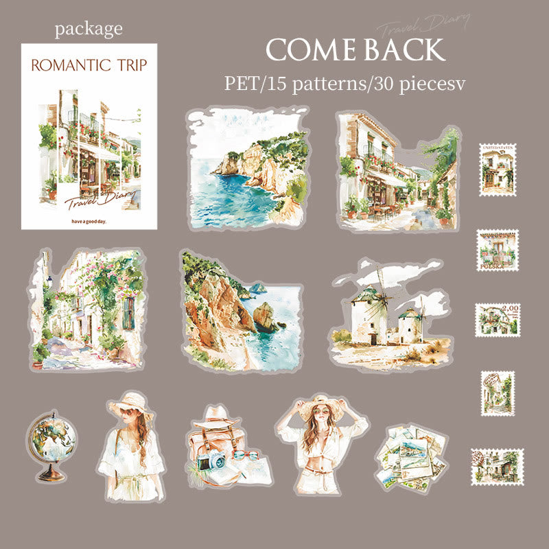 Romantic Travel Diary Series PET Sticker For Journal Decor