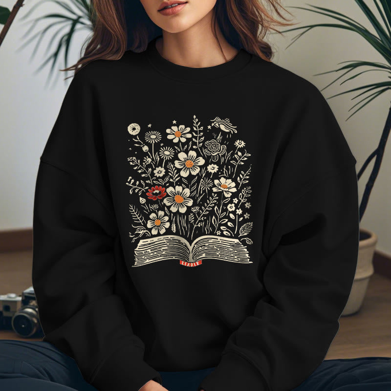 Reading Books For Happiness Fleece Lined Sweatshirt Round Neck Sweatshirt