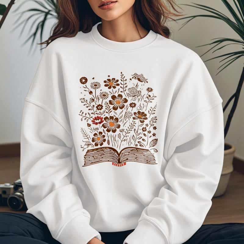 Reading Books For Happiness Fleece Lined Sweatshirt Round Neck Sweatshirt