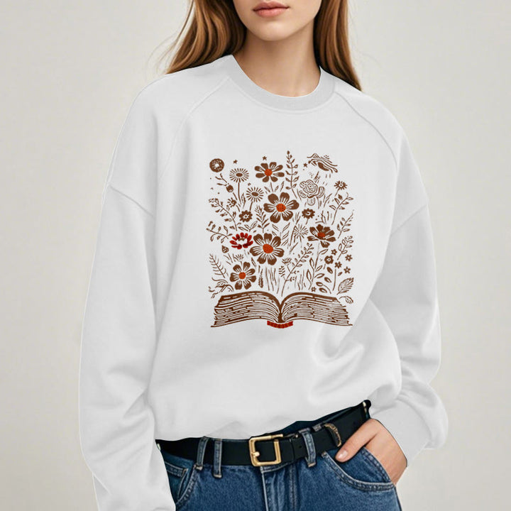 Reading Books For Happiness Fleece Lined Sweatshirt Round Neck Sweatshirt