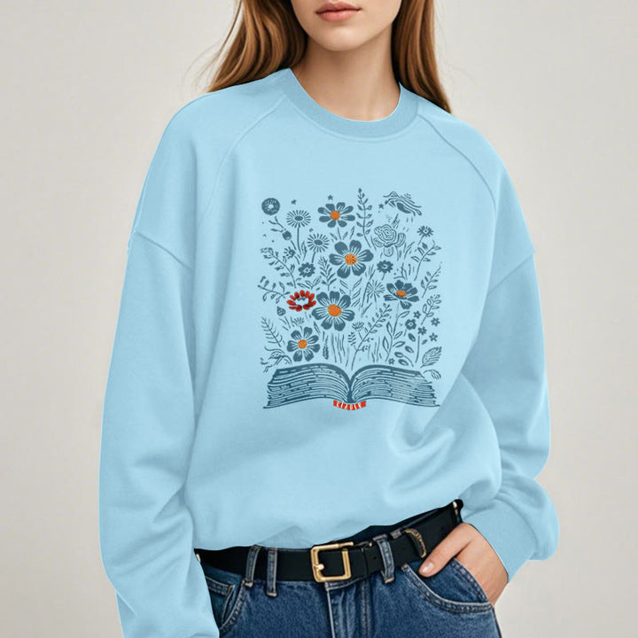 Reading Books For Happiness Fleece Lined Sweatshirt Round Neck Sweatshirt