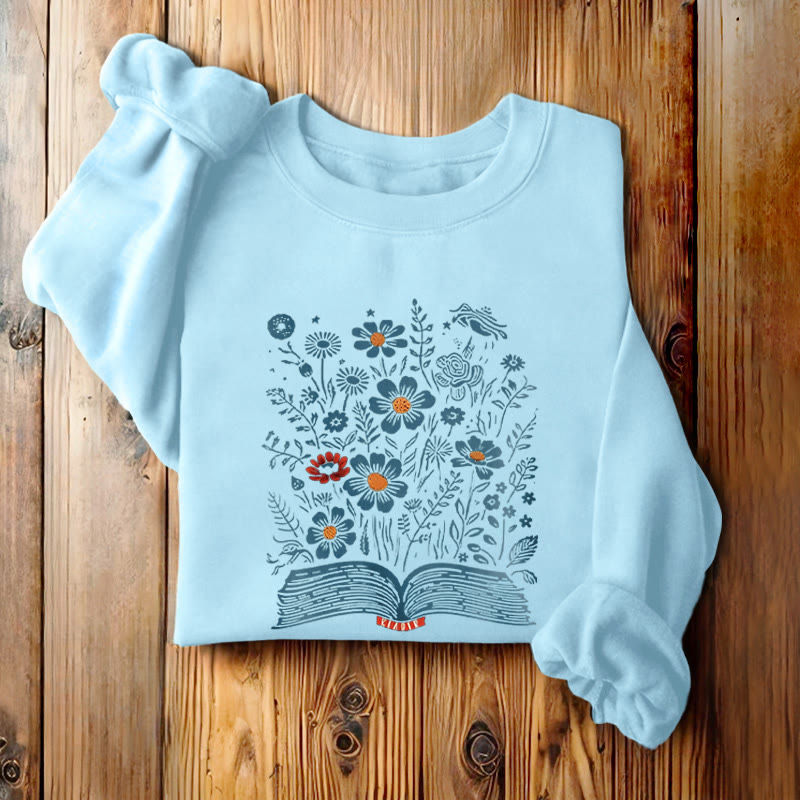 Reading Books For Happiness Fleece Lined Sweatshirt Round Neck Sweatshirt