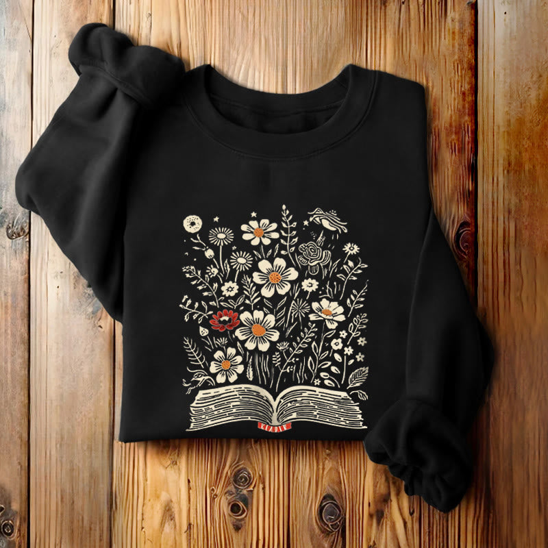 Reading Books For Happiness Fleece Lined Sweatshirt Round Neck Sweatshirt