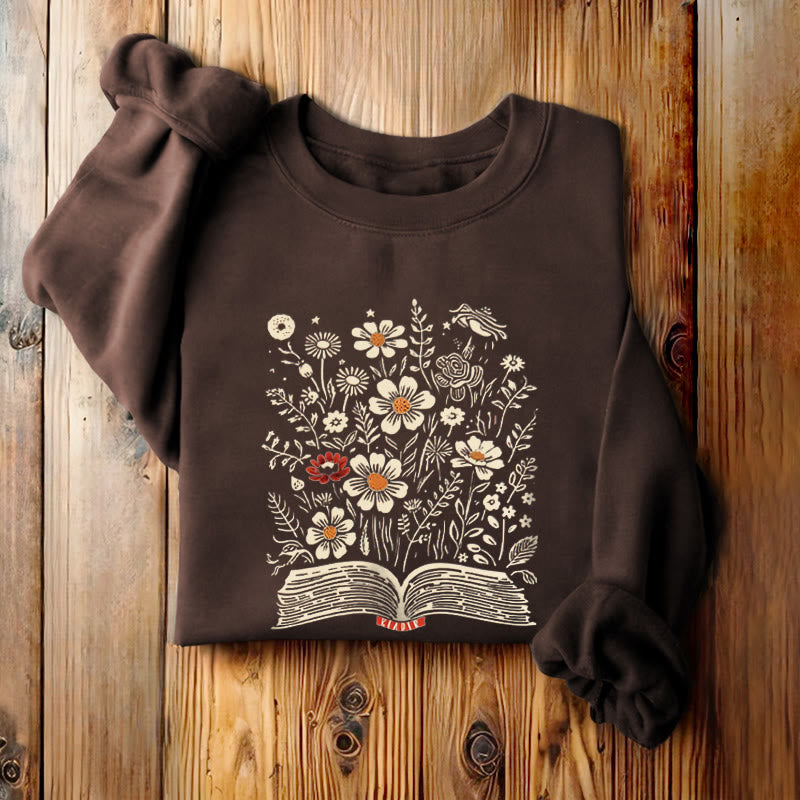 Reading Books For Happiness Fleece Lined Sweatshirt Round Neck Sweatshirt