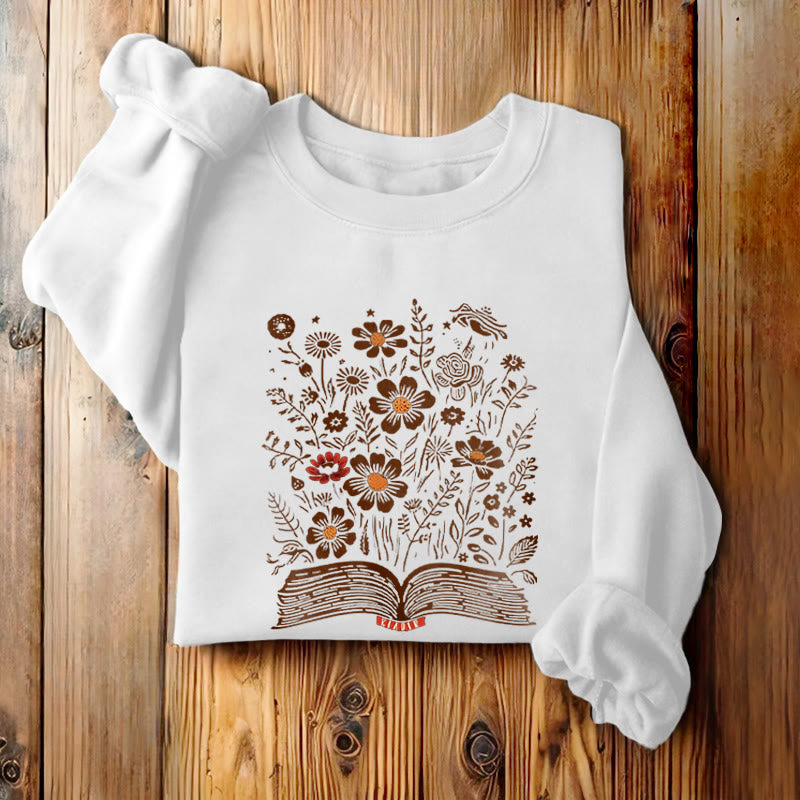 Reading Books For Happiness Fleece Lined Sweatshirt Round Neck Sweatshirt