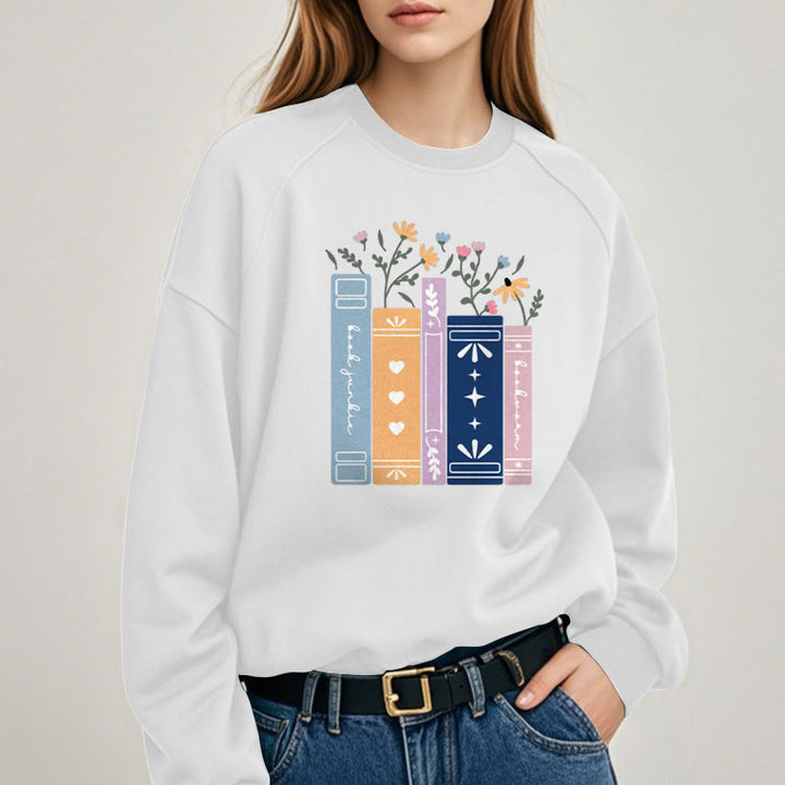 Fleece Lined Sweatshirt For Book Lovers Round Neck Sweatshirt