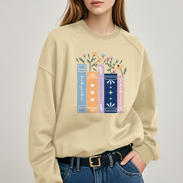 Fleece Lined Sweatshirt For Book Lovers Round Neck Sweatshirt