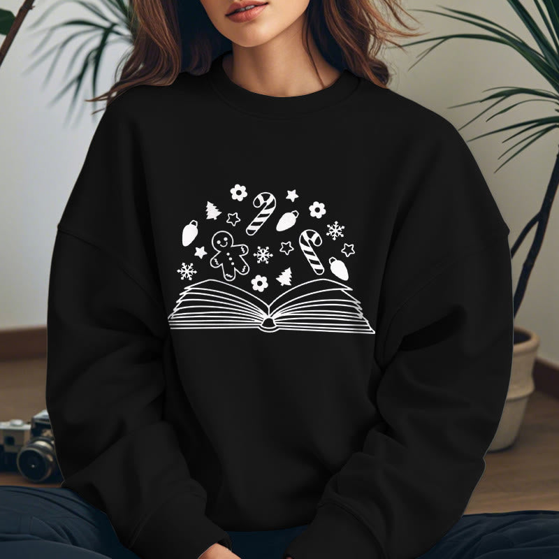 Gingerbread Man In Books Fleece Lined Sweatshirt Round Neck Sweatshirt