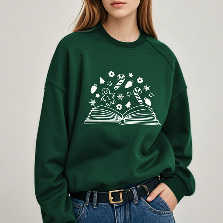 Gingerbread Man In Books Fleece Lined Sweatshirt Round Neck Sweatshirt