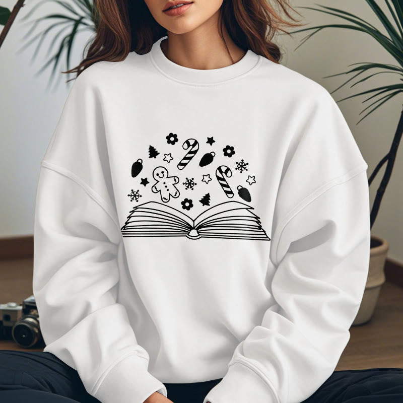 Gingerbread Man In Books Fleece Lined Sweatshirt Round Neck Sweatshirt