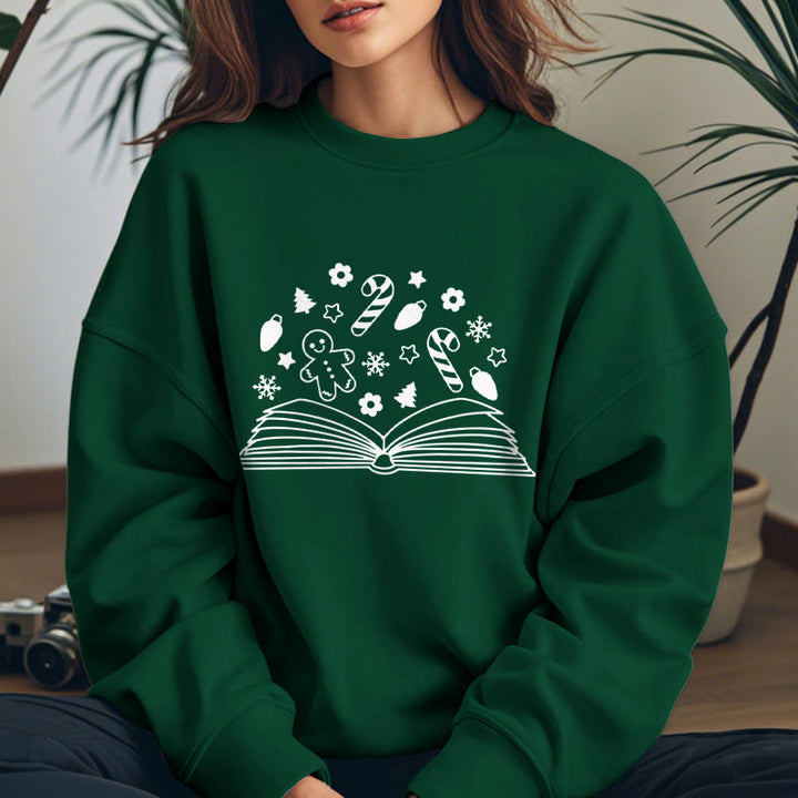 Gingerbread Man In Books Fleece Lined Sweatshirt Round Neck Sweatshirt