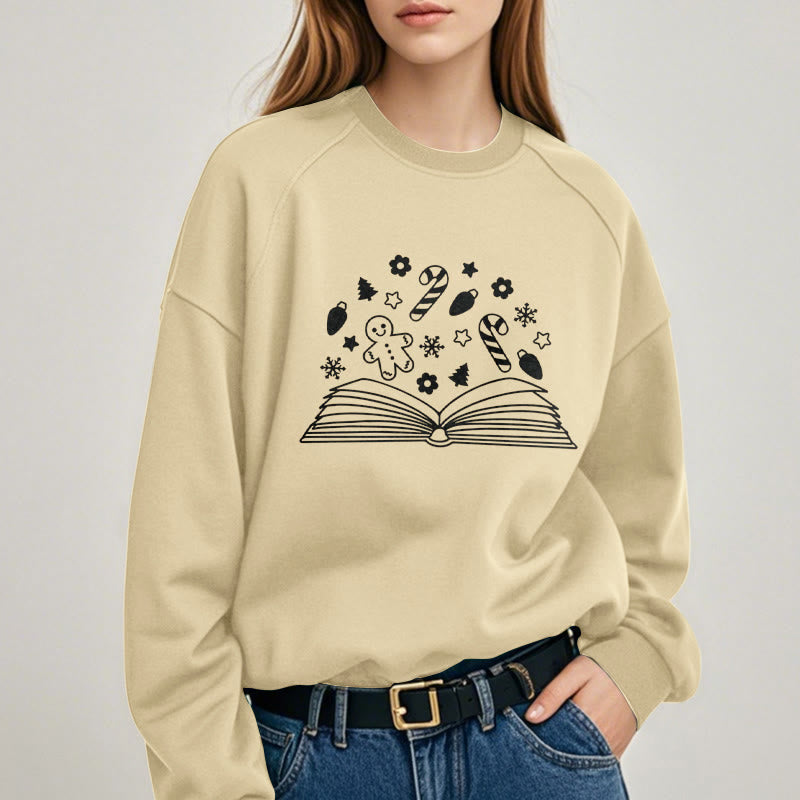 Gingerbread Man In Books Fleece Lined Sweatshirt Round Neck Sweatshirt