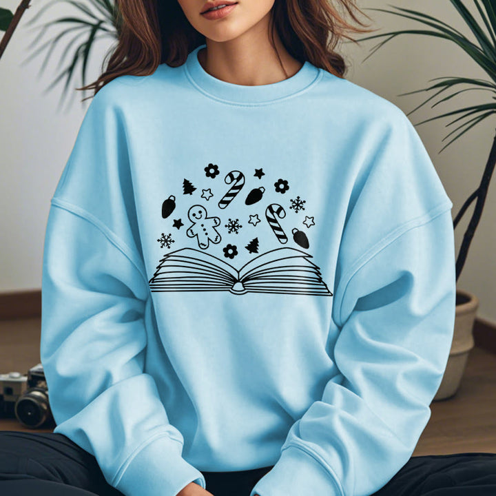 Gingerbread Man In Books Fleece Lined Sweatshirt Round Neck Sweatshirt