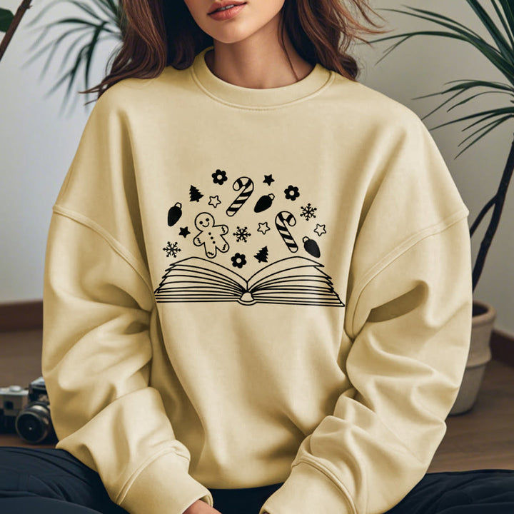 Gingerbread Man In Books Fleece Lined Sweatshirt Round Neck Sweatshirt