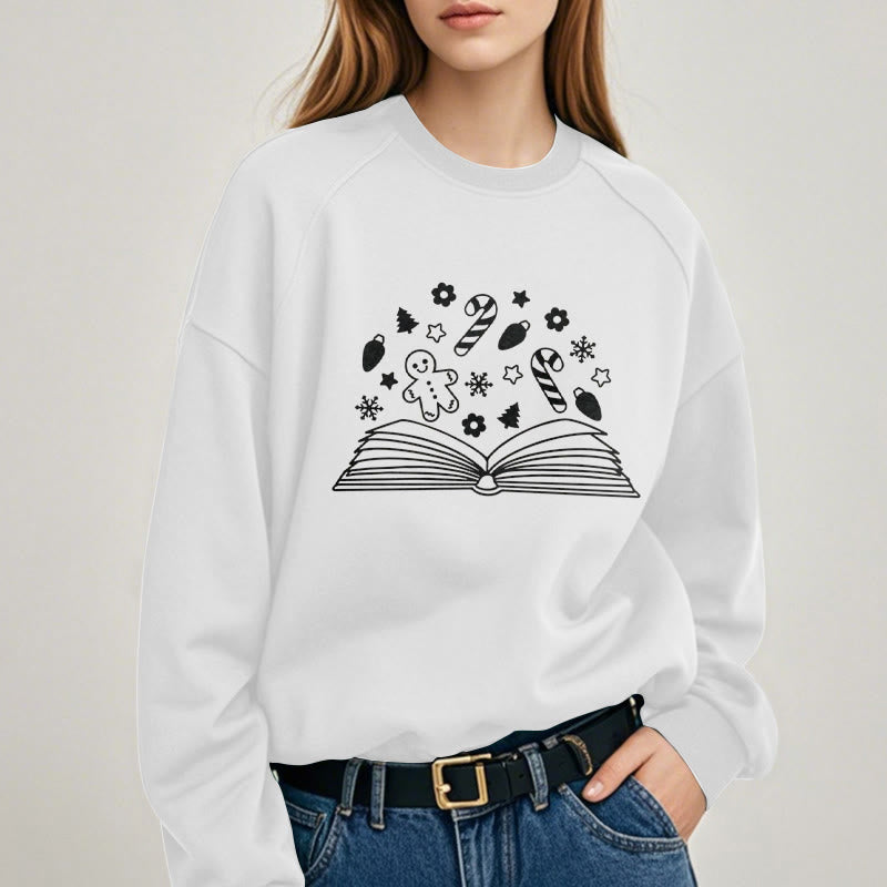 Gingerbread Man In Books Fleece Lined Sweatshirt Round Neck Sweatshirt