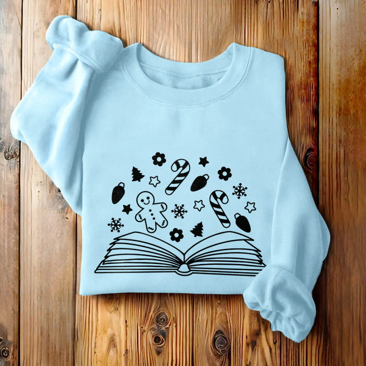 Gingerbread Man In Books Fleece Lined Sweatshirt Round Neck Sweatshirt