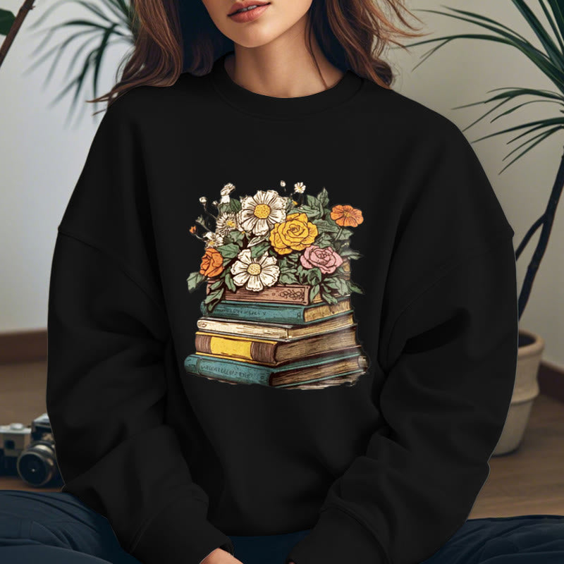 Vintage Blossing Books Fleece Lined Sweatshirt Round Neck Sweatshirt