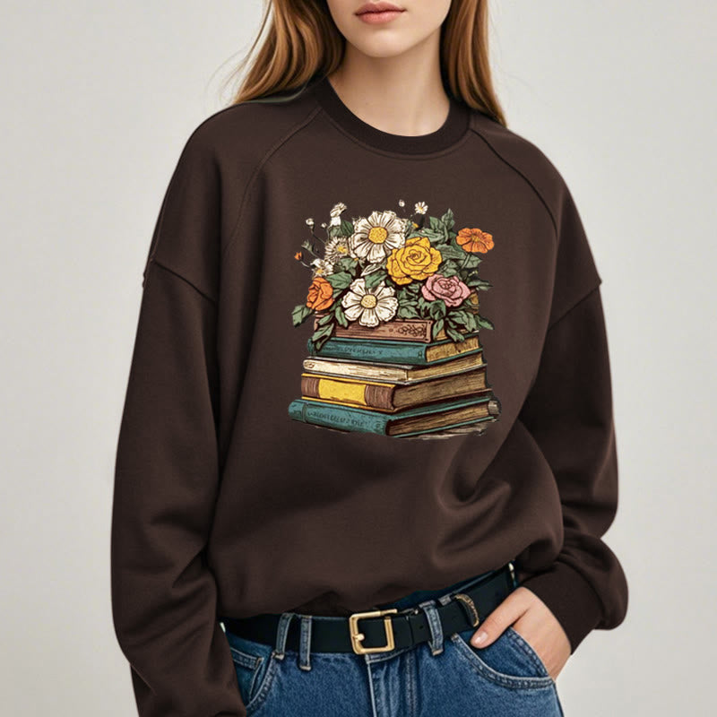 Vintage Blossing Books Fleece Lined Sweatshirt Round Neck Sweatshirt