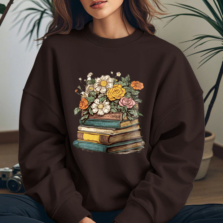 Vintage Blossing Books Fleece Lined Sweatshirt Round Neck Sweatshirt