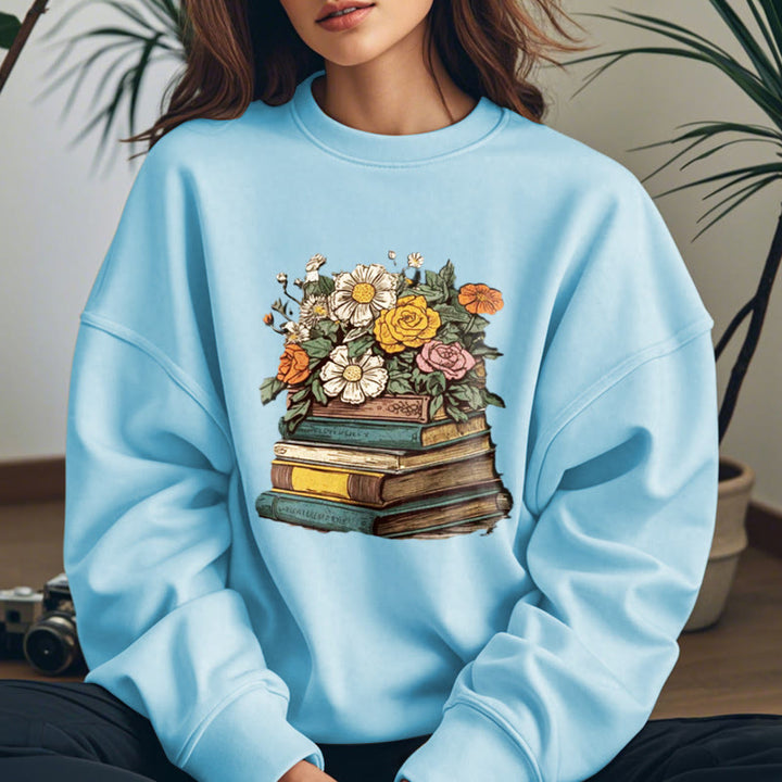 Vintage Blossing Books Fleece Lined Sweatshirt Round Neck Sweatshirt