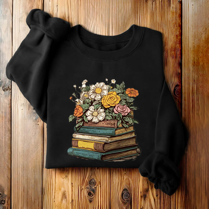 Vintage Blossing Books Fleece Lined Sweatshirt Round Neck Sweatshirt