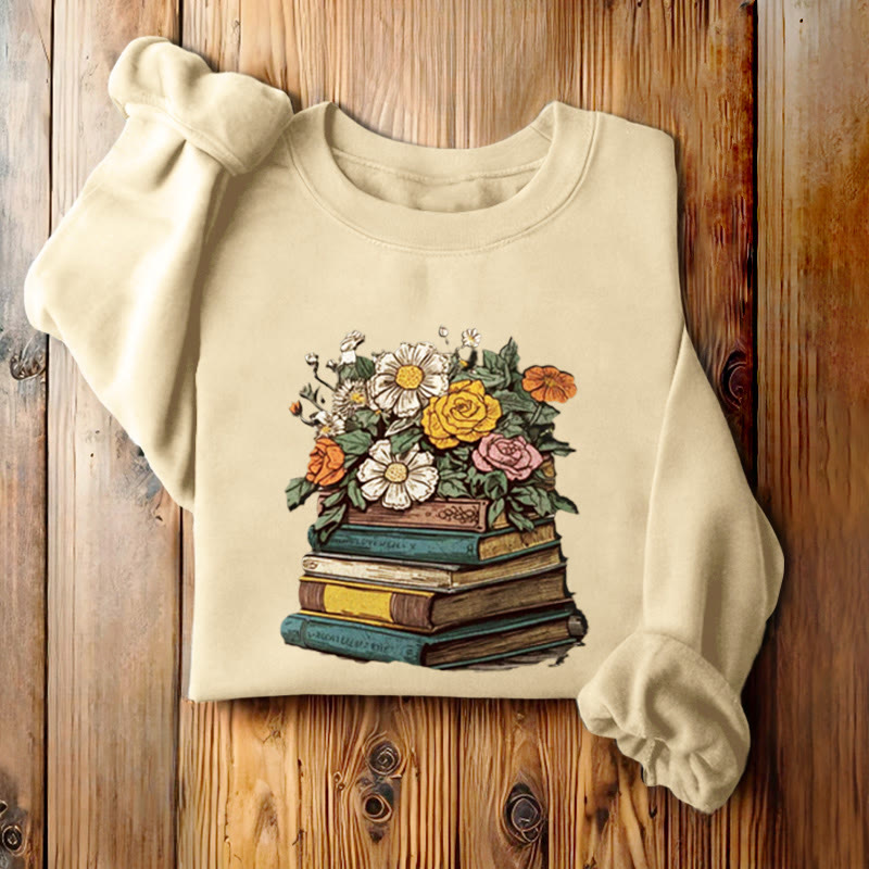 Vintage Blossing Books Fleece Lined Sweatshirt Round Neck Sweatshirt