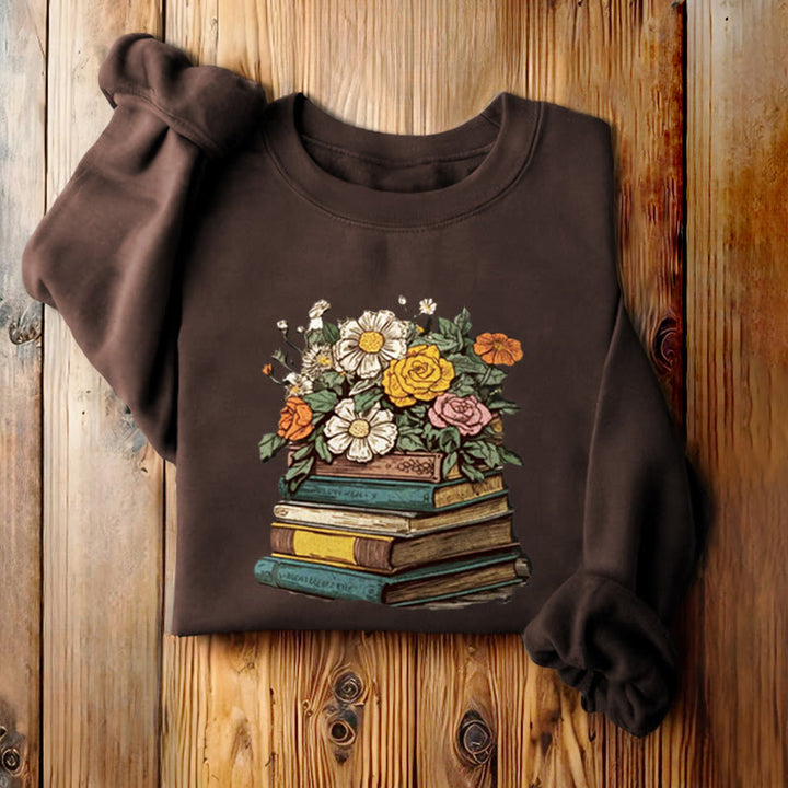 Vintage Blossing Books Fleece Lined Sweatshirt Round Neck Sweatshirt