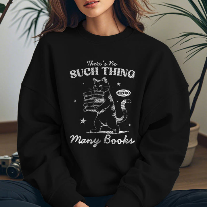 Cat Carrying Books Fleece Lined Sweatshirt Round Neck Sweatshirt