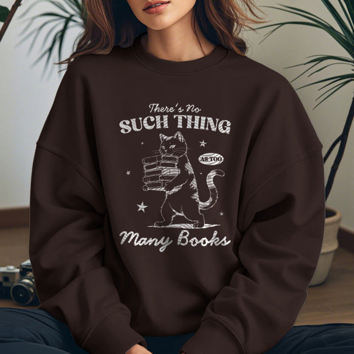 Cat Carrying Books Fleece Lined Sweatshirt Round Neck Sweatshirt