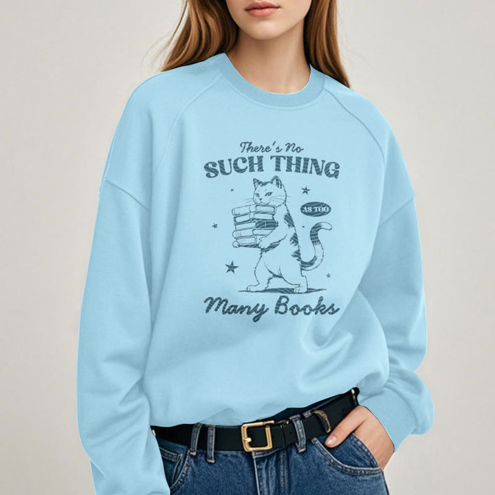 Cat Carrying Books Fleece Lined Sweatshirt Round Neck Sweatshirt