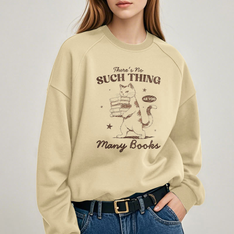 Cat Carrying Books Fleece Lined Sweatshirt Round Neck Sweatshirt