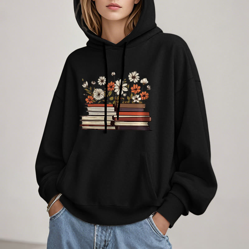 Books With Flowers Fleece Lined Fleece Lined Hoodie Comfy Hooded Sweatshirts