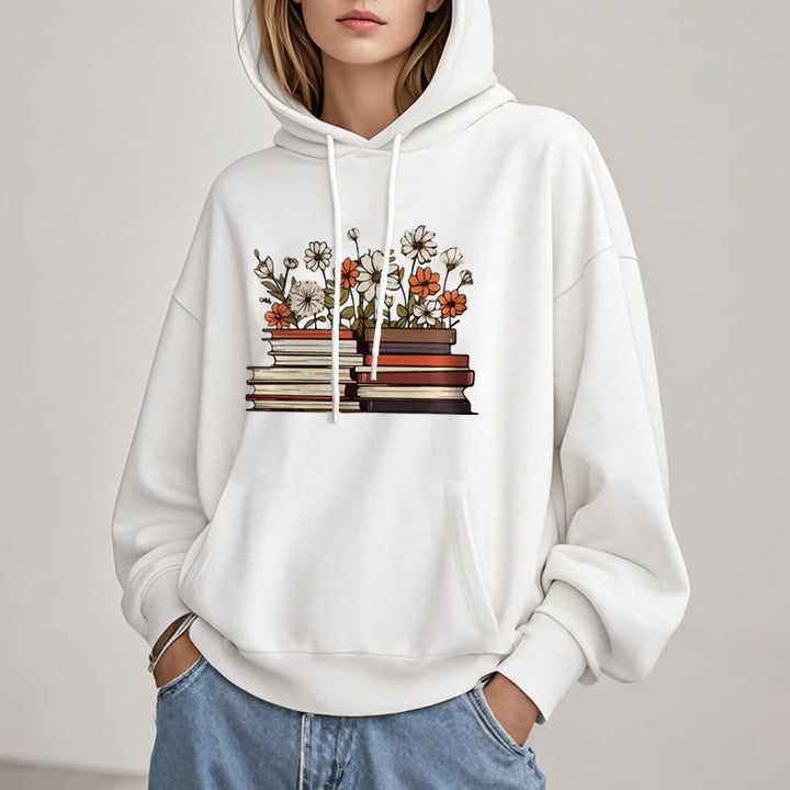 Books With Flowers Fleece Lined Fleece Lined Hoodie Comfy Hooded Sweatshirts