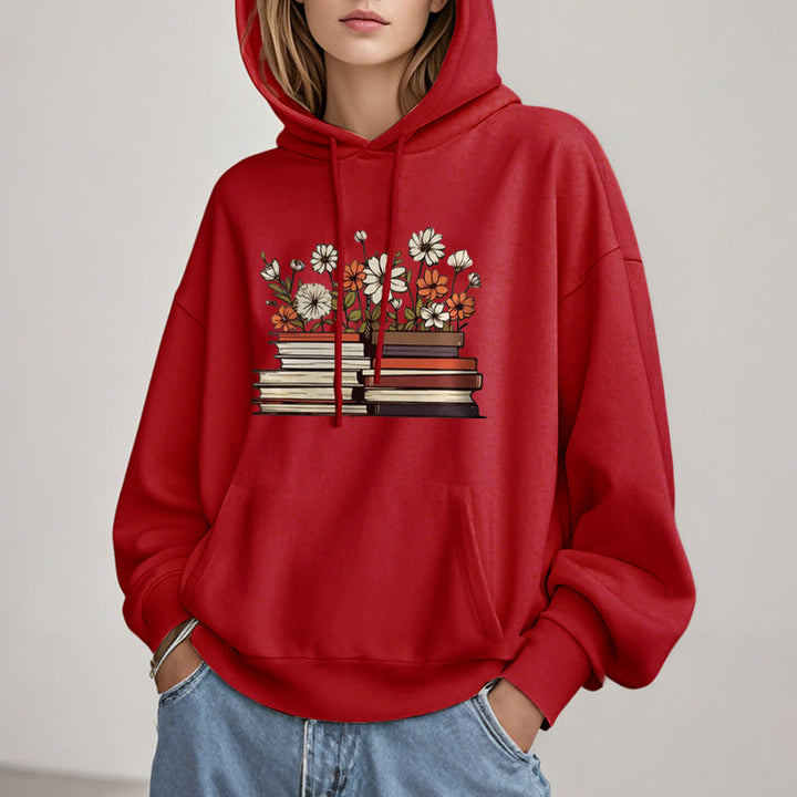 Books With Flowers Fleece Lined Fleece Lined Hoodie Comfy Hooded Sweatshirts