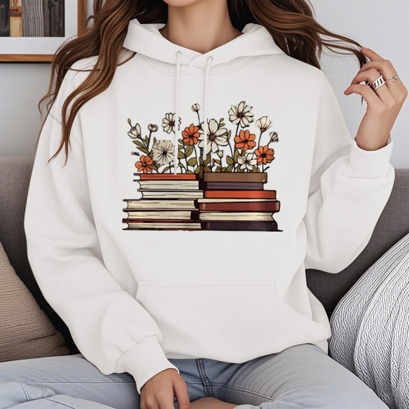 Books With Flowers Fleece Lined Fleece Lined Hoodie Comfy Hooded Sweatshirts